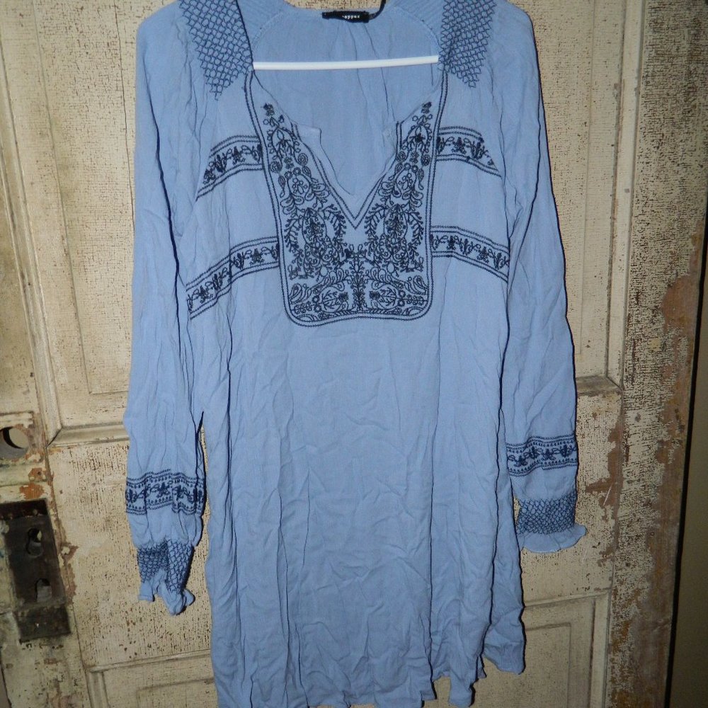 Blu Pepper Embroidered Boho Shift Dress Size L (Y-21)